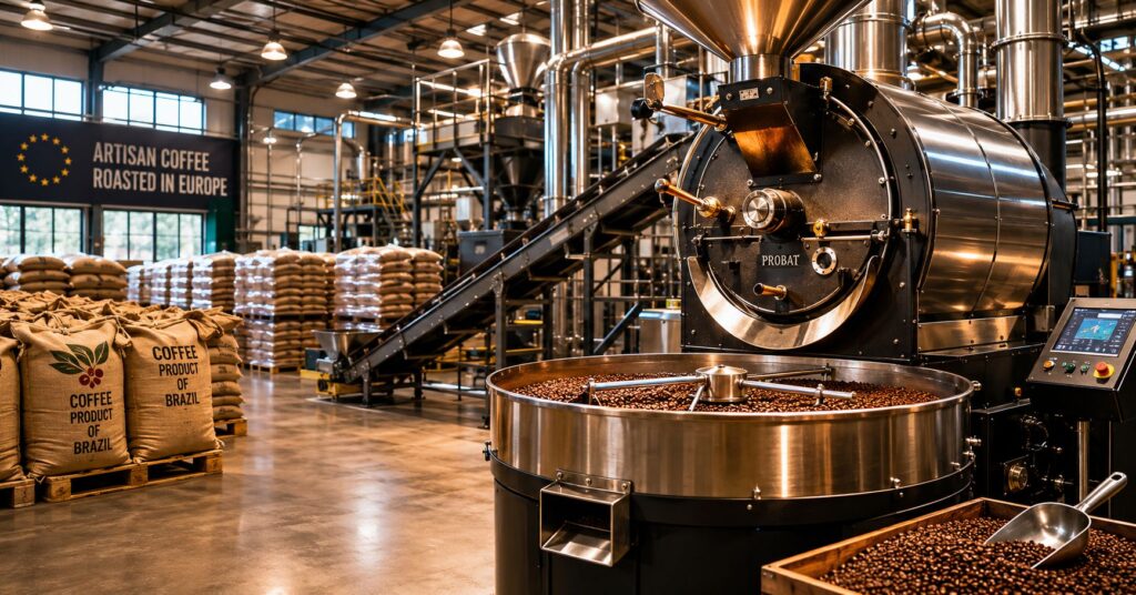 Coffee distributor Europe — container-ready pallets at Burdet Coffee Spain