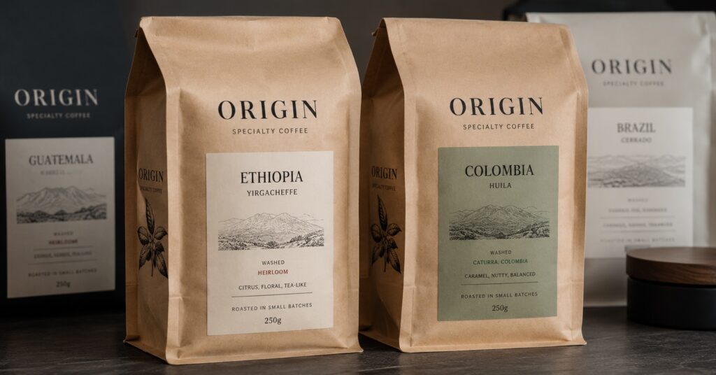 Coffee packaging Europe — palletised custom bags at Burdet Coffee Spain