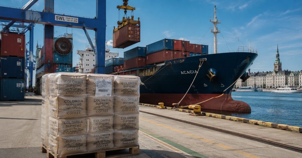Bulk coffee supplier Europe — palletised roasted coffee at Burdet Coffee Spain